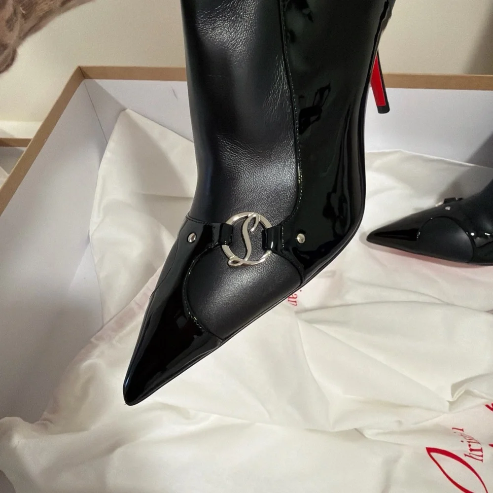 Christian Louboutin IN 90S Botta 80 Black Logo Leather Knee High Boot 40.5 $2395 - Picture 7 of 15